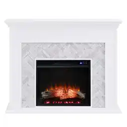 Walmart SEI Furniture Torlington Wood-Marble Tiled Electric Fireplace in White offer