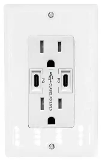 Walmart 18W Dual USB Type C With Power Delivery Wall Outlet With Dual Tamper-Resistant Plugs (1, White) offer