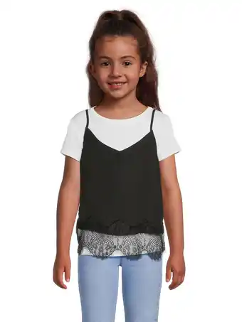 Walmart Miss Chievous Girls Short Sleeve Layered Crochet Trim Top, Sizes 6-16 offer