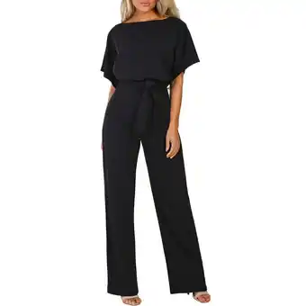 Walmart Women Casual Loose Short Sleeve Belted Wide Leg Pant Romper Jumpsuits offer