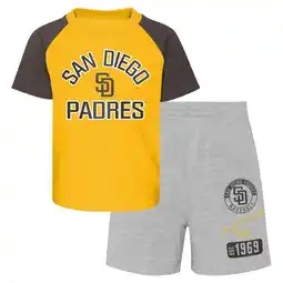 Walmart Infant Gold/Heather Gray San Diego Padres Ground Out Baller Raglan T-Shirt and Shorts Set offer