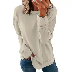 Walmart Leesechin Women Long Sleeves Shirts Solid Color Crewneck Sweatshirt Pullover Loose Fit Tunic Tops offer