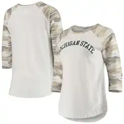 Walmart Women's White/Camo Michigan State Spartans Boyfriend Baseball Raglan 3/4-Sleeve T-Shirt offer