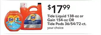 Publix Tide Liquid 138-oz Or Gain 154-oz Or Tide Pods offer