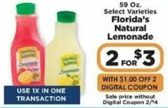 IGA Florida's Natural Lemonade 59 oz offer