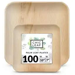 Walmart Chic Leaf, Compostable & Disposable Plates, Square, Natural Color, Palm Leaf, 100 Pcs, 10” & 7” offer