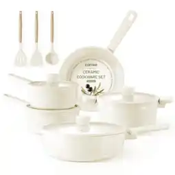 Walmart Carote Ceramic Cookware Sets, 12 Pcs Pots and Pans Set, Induction Cookware, Cream White offer