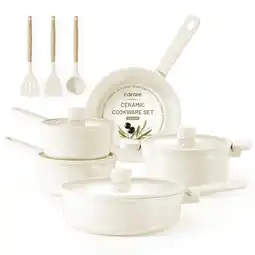 Walmart Carote Ceramic Cookware Sets, 12 Pcs Pots and Pans Set, Induction Cookware, Cream White offer