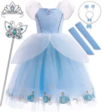 Walmart Princess Cinderella Costume for Girls Cinderella Party Cosplay Dress UP with Accessories 3-10Years offer