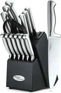 Walmart Marco Almond KYA28 14-Piece Stainless Steel Cutlery Kitchen Knife Set with Block,Built-in Sharpener offer