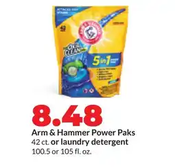 Hy-Vee Arm & Hammer Power Paks 42 ct. or laundry detergent 100.5 or 105 fl. oz offer