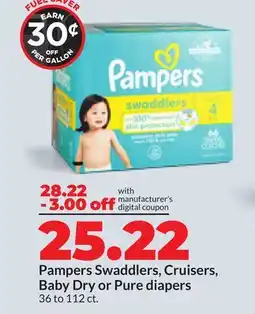 Hy-Vee Pampers Swaddlers, Cruisers, Baby Dry or Pure diapers offer