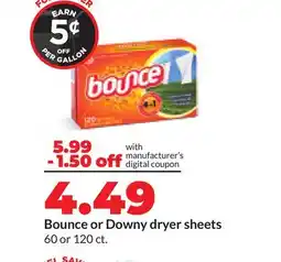 Hy-Vee Bounce or Downy dryer sheets offer