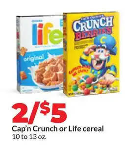 Hy-Vee Quaker Cap'n Crunch or Life cereal offer