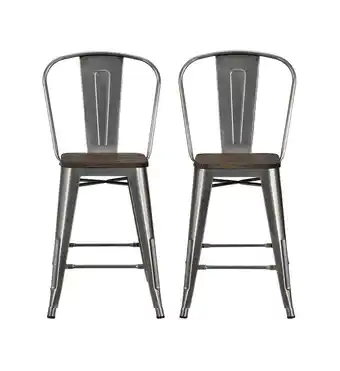 Walmart DHP Luxor 24 Metal Counter Height Bar Stool with Wood Seat, Gun Metal, Set of 2 offer