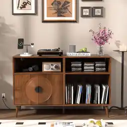 Walmart Oubayajia Large Record Player Stand, 47.24 x 29.92 x 15.24 Inch, Holds Up to 350 Albums offer