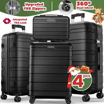 Walmart 4Pcs Hardshell Luggage Set, Lightweight Suitcases w/ Spinner Wheels, Carry on Luggage, Black offer