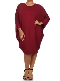 Walmart MOA COLLECTION Women's Plus Size Solid Loose Fit 3/4 Dolman Sleeve Casual Midi Dress offer