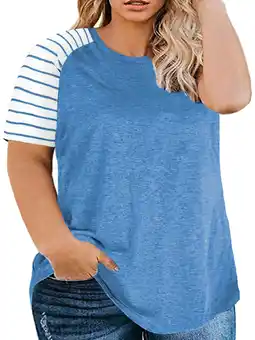 Walmart Rivelino Plus Size Tops for Women Striped Raglan T Shirts Casual Summer Tunics offer