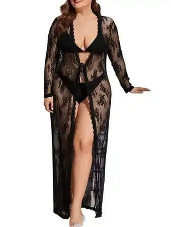 Walmart LilyLLL Plus Size Womens Lace Lingerie Negligee Nightgown Cover Up Sleepwear Dress offer