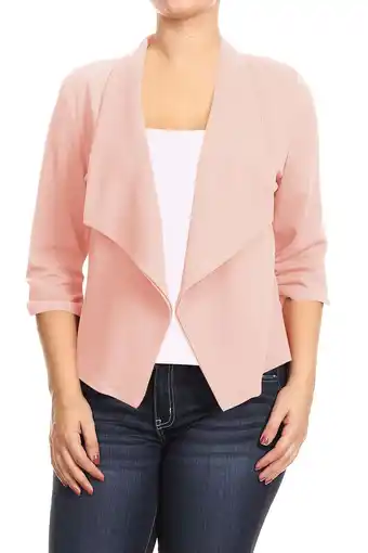 Walmart Women's Plus Size Lightweight Draped Neck Open Front Solid Blazer Jacket offer