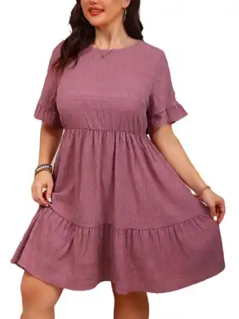 Walmart Cuteduck Womens Plus Size Dresses Short Sleeve Ruffle Hem Tiered Textures Babydoll Dress 0X-4X offer