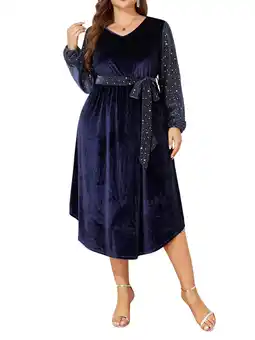 Walmart LapaPlus Women Plus Size Dresses Mesh Sleeve Party Evening Velvet Dress, Sizes XL-6XL offer