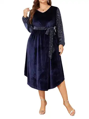 Walmart LapaPlus Women Plus Size Dresses Mesh Sleeve Party Evening Velvet Dress, Sizes XL-6XL offer