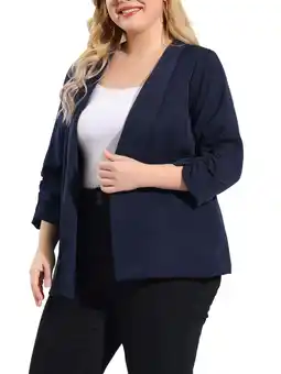 Walmart Unique Bargains Juniors' Plus Size Work Office 3/4 Sleeves Open Front Jacket Blazer offer