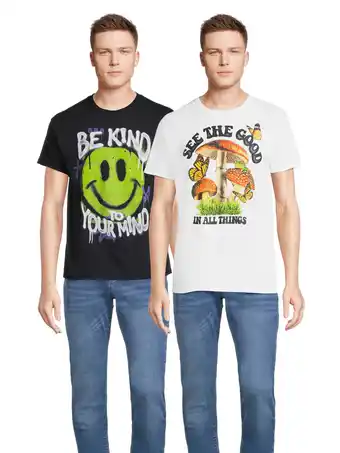 Walmart Humor Men's & Big Men's Be Kind to Your Mind and See the Good Mushroom Graphic T-Shirts, 2-Pack offer