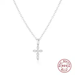 Walmart HESHPAWS S925 Sterling Silver Cross Necklace for Women Cross Chain Jewelry Gifts （with Gift Box) offer