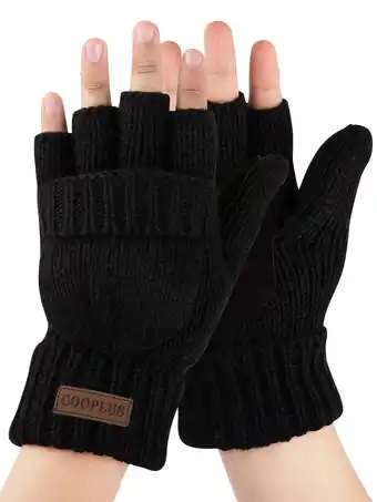 Walmart COOPLUS Winter Mittens Fingerless Gloves Wool Knitted Warm Gloves Convertible Gloves Men and Women offer