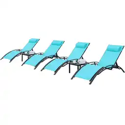 Walmart Pirecart 6 Pieces Adjustable Outdoor Patio Lounge Chair W/ 4 Lounger & 2 Table, Blue offer