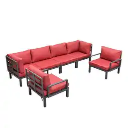 Walmart 34.43 x 130.71 x 33.46 in. Hamilton Aluminum Patio Conversation Set with Cushion, Red - 6 Piece offer