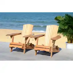 Walmart Safavieh Breetel Outdoor Chairs w/ Wine Glass Holder, Set of 2-Natural offer