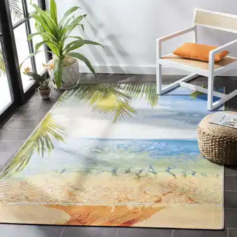 Walmart SAFAVIEH Barbados Beach Waves Outdoor Area Rug, 5'3 x 7'6, Gold/Blue offer