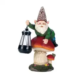 Walmart Zingz & Thingz Gnome on Mushroom Solar Powered Outdoor Statue - 13 - Brown and Green offer