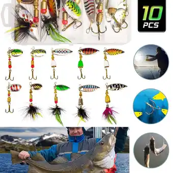 Walmart 10 PCS Fishing Lure Spinner bait Bass Trout Salmon Hard Metal Spinner Baits Kit With 1 Tackle Boxe offer