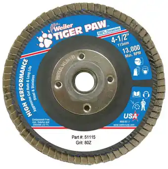 Walmart Tiger Paw Coated Abrasive Flap Discs, 4 1/2, 80 Grit, 5/8 Arbor, Phenolic Back offer