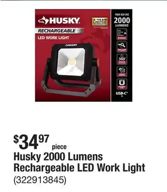 The Home Depot Husky 2000 Lumens Rechargeable LED Work Light offer