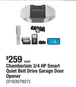 The Home Depot Chamberlain 3/4 HP Smart Quiet Belt Drive Garage Door Opener offer