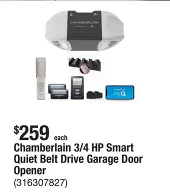 The Home Depot Chamberlain 3/4 HP Smart Quiet Belt Drive Garage Door Opener offer