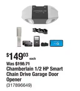 The Home Depot Chamberlain 1/2 HP Smart Chain Drive Garage Door Opener offer