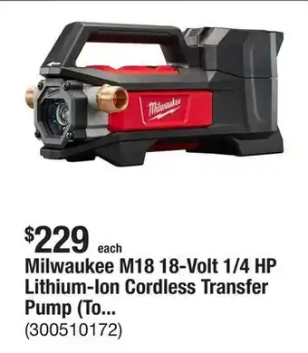 The Home Depot Milwaukee M18 18-Volt 1/4 HP Lithium-Ion Cordless Transfer Pump (Tool Only) offer