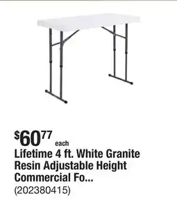 The Home Depot Lifetime 4 ft. White Granite Resin Adjustable Height Commercial Folding Table offer