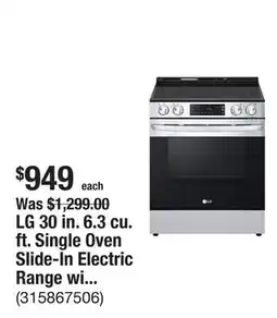 The Home Depot LG 30 in. 6.3 cu. ft. Single Oven Slide-In Electric Range with 5 Burner Elements in Stainless Steel offer