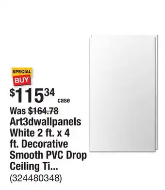 The Home Depot Art3dwallpanels White 2 ft. x 4 ft. Decorative Smooth PVC Drop Ceiling Tile (80 sq. ft./case) offer