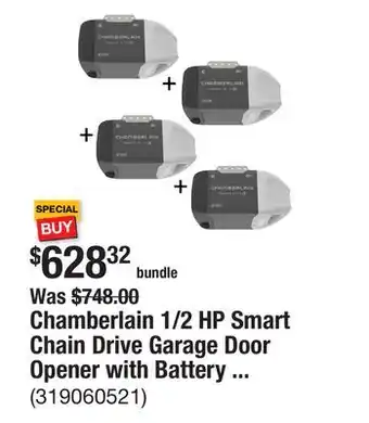 The Home Depot Chamberlain 1/2 HP Smart Chain Drive Garage Door Opener with Battery Backup (4-Pack) offer