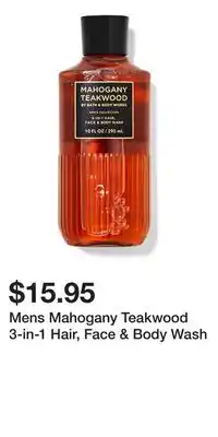 Bath & Body Works Mens Mahogany Teakwood 3-in-1 Hair, Face & Body Wash offer