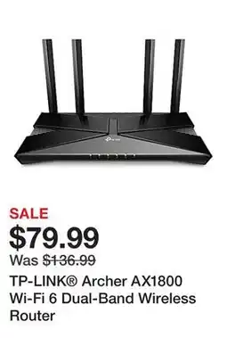 Office Depot TP-LINK Archer AX1800 Wi-Fi 6 Dual-Band Wireless Router offer